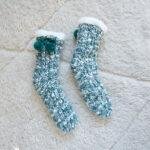 Chaussons chaussettes tricot grosse mailles avec picots anti-dérapants - Émeraude