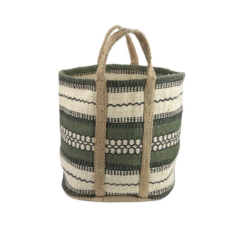 Panier jute XL vert, écru et noir – Image 2