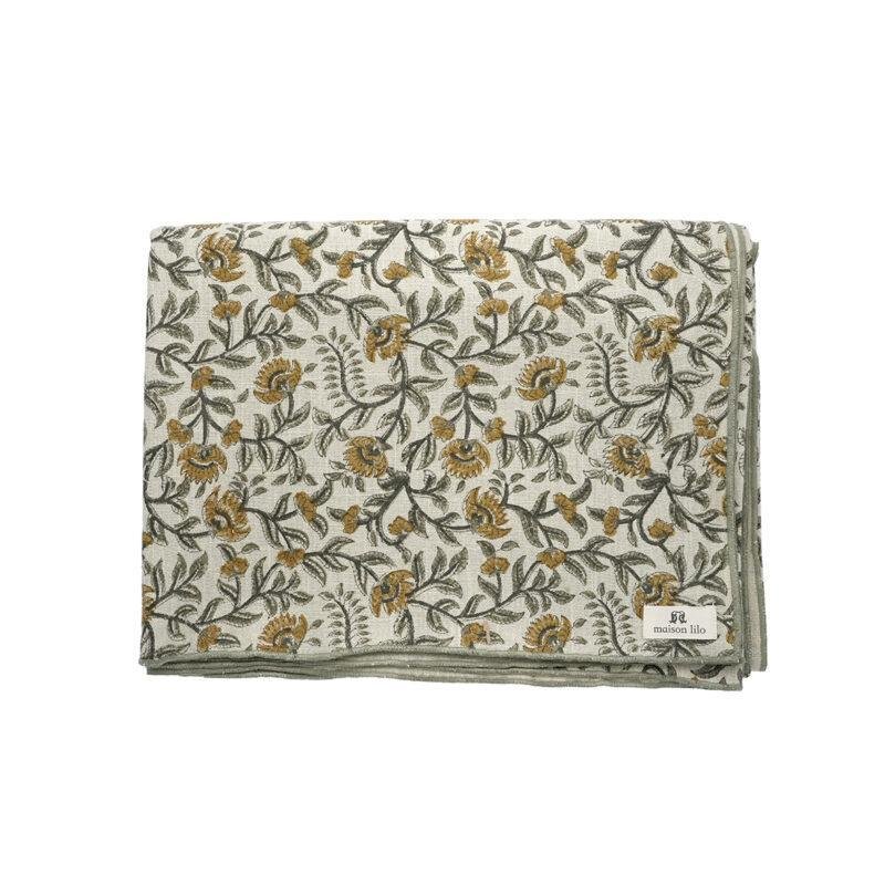 Nappe Amarante coton imprimé blockprint, coloris lin/ocre – Image 2