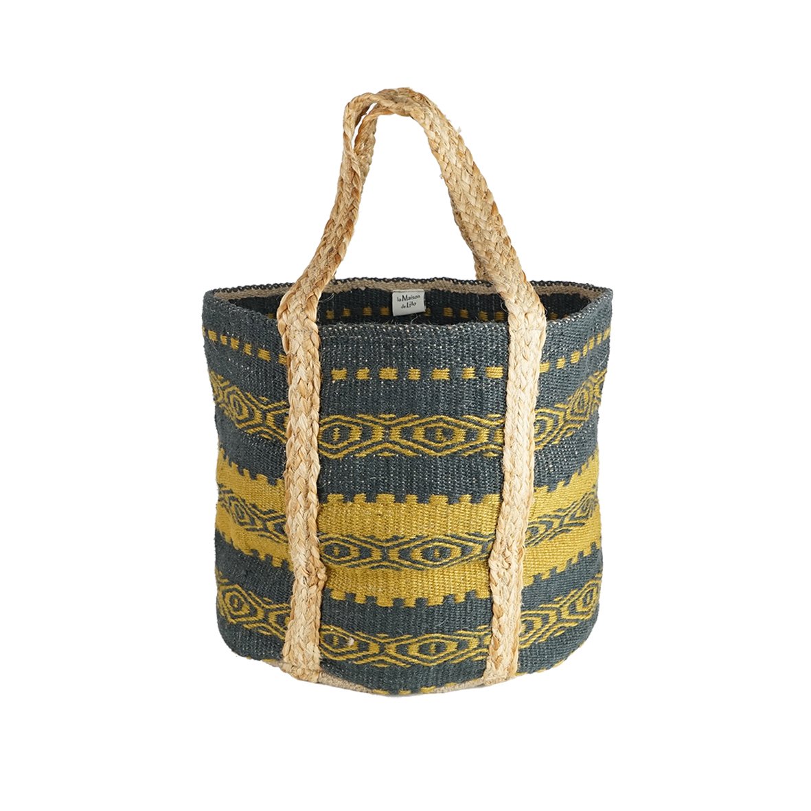 Panier en jute tressé noir et curry – Image 2