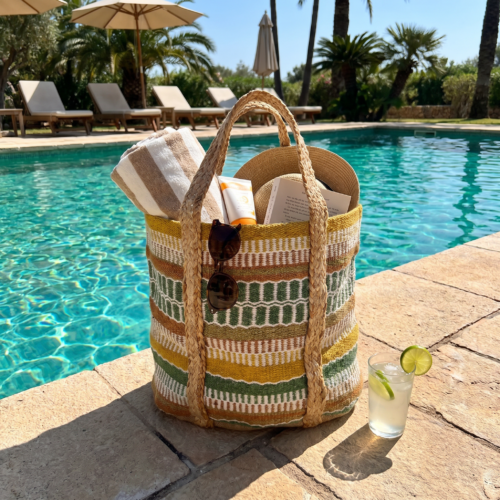 Panier en jute tressé multicolore