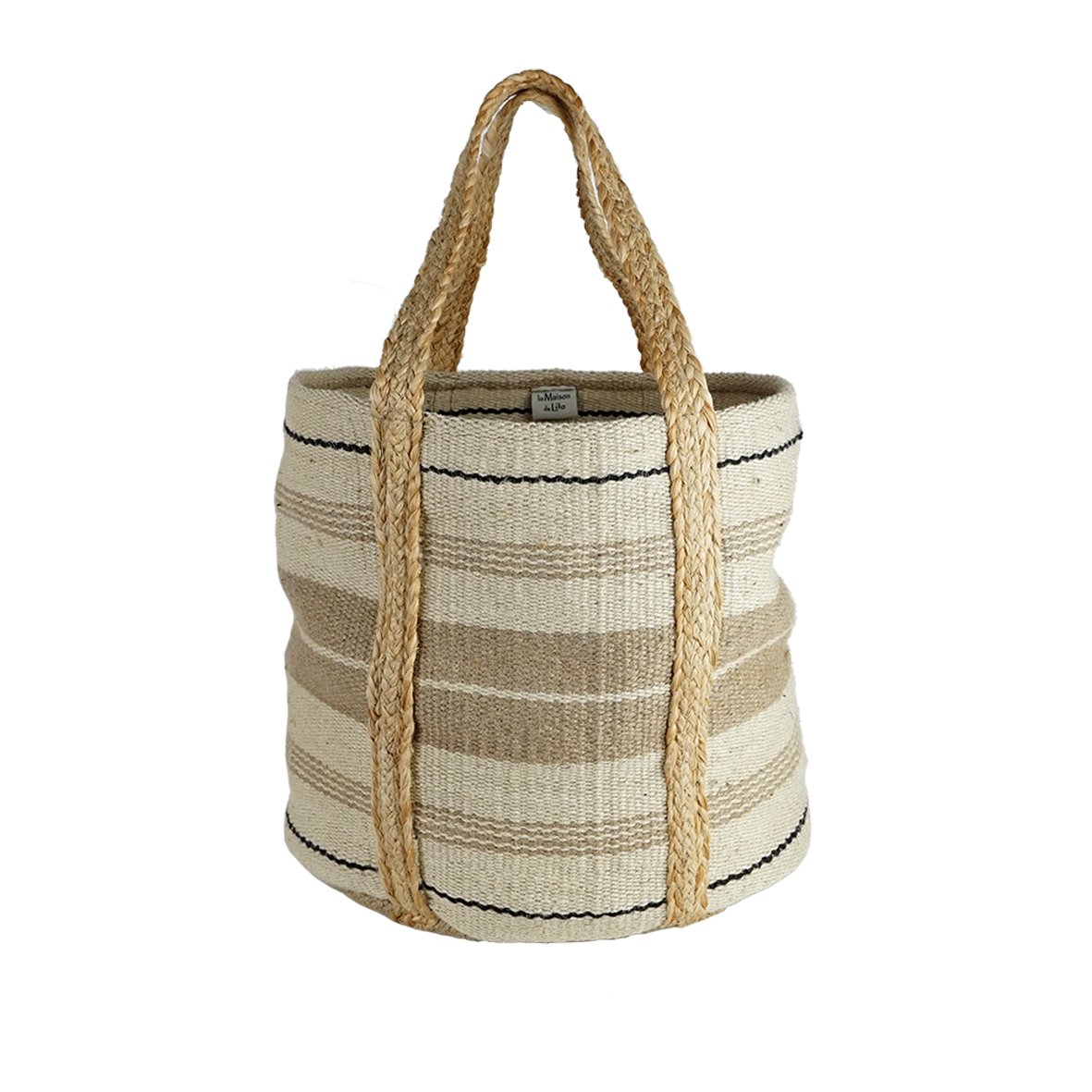 Panier en jute tressé rayé – Image 2