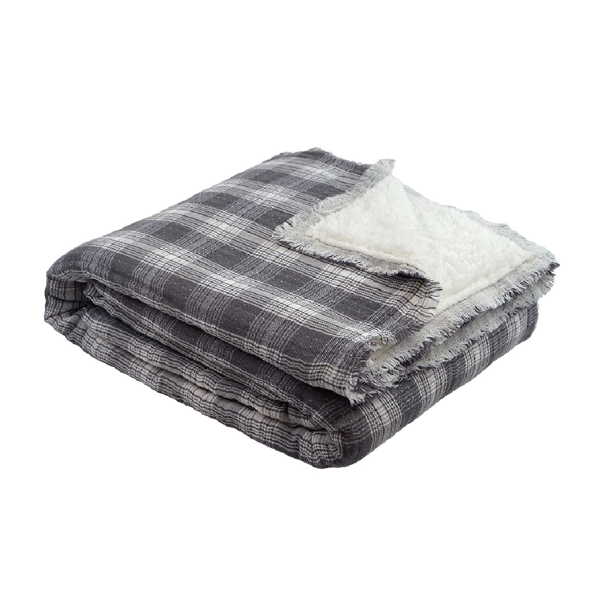 Plaid Highlands en gaze de coton doublée sherpa – Image 2