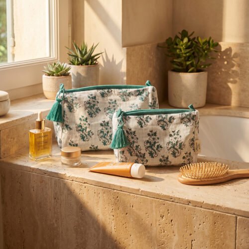 Trousse gaze de coton imprimé Hoya lagon