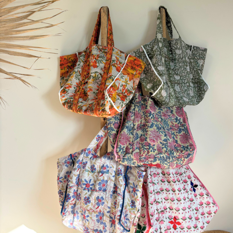 Grand sac cabas Amalfi en  kantha vintage imprimé blockprint