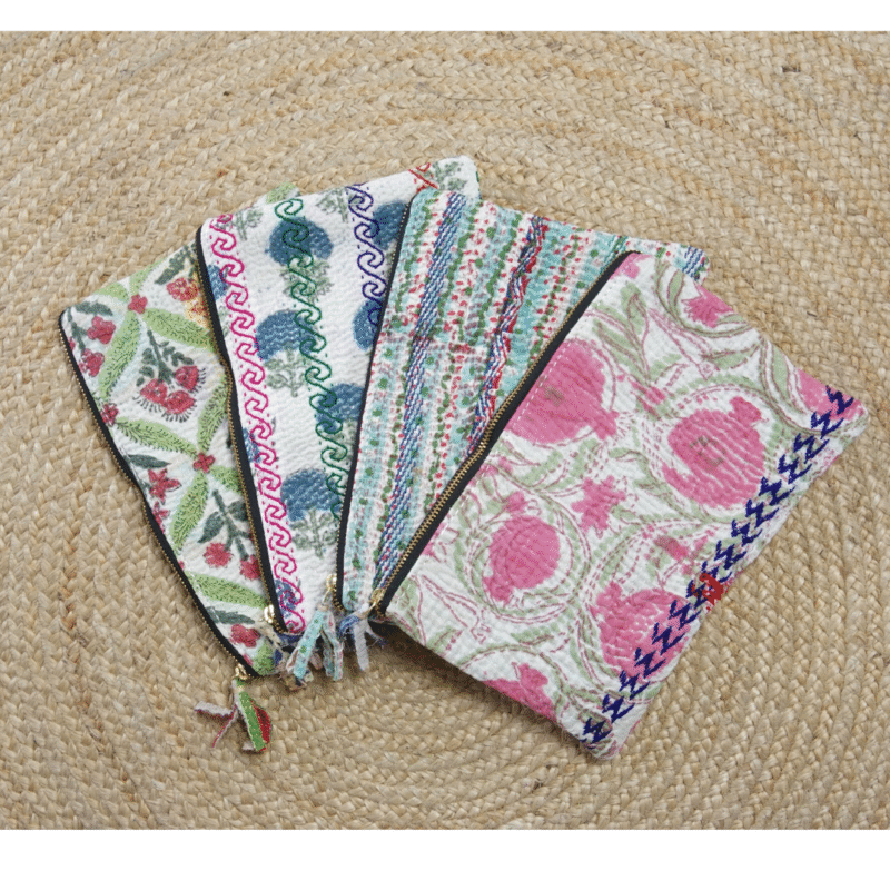 Pochette Amalfi en kantha vintage imprimé blockprint