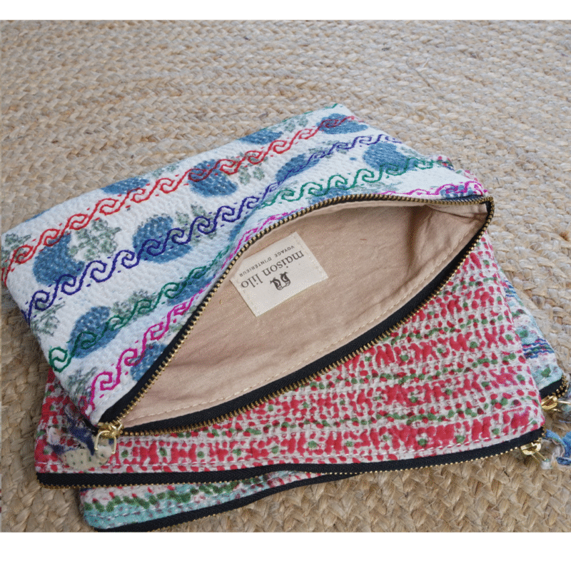Pochette Amalfi en kantha vintage imprimé blockprint – Image 2