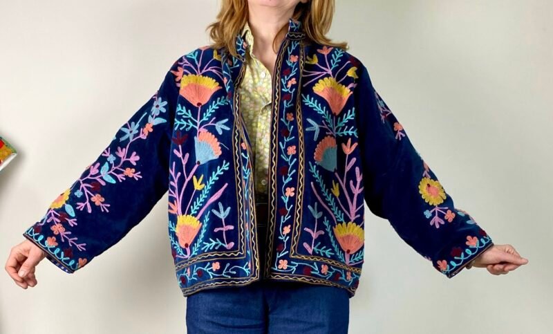 Veste velours stonewash brodée Suzani #8, TU – Image 3