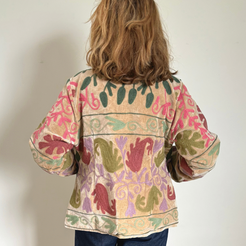 Veste en velours stonewash brodée Suzani #15, TU – Image 2