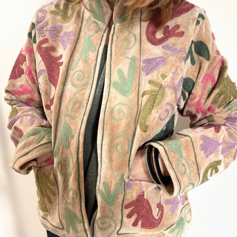 Veste en velours stonewash brodée Suzani #15, TU – Image 3