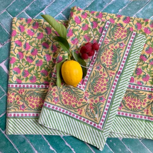 Nappe Printemps à Menton, coton imprimé blockprint