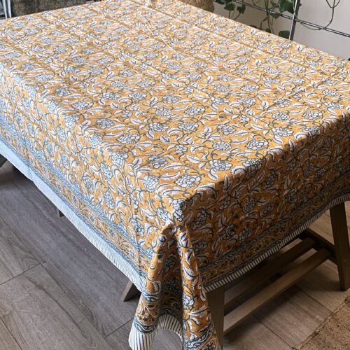 Nappe Jardin Ensoleillé coton imprimé blockprint
