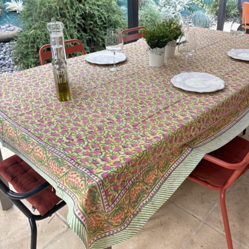 Nappe Déjeuner à Menton, coton imprimé blockprint