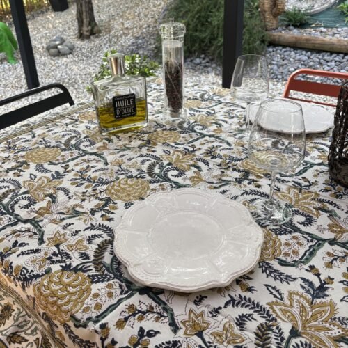 Nappe "Déjeuner sur le Bosphore" coton imprimé blockprint
