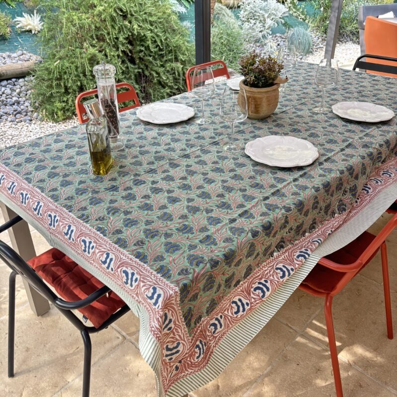 Nappe "Jardins de Babylone" en coton imprimé au tampon de bois – Image 2