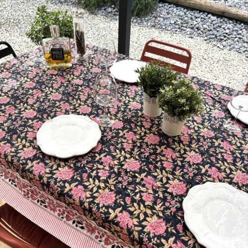 Nappe Midnight Rose coton imprimé blockprint