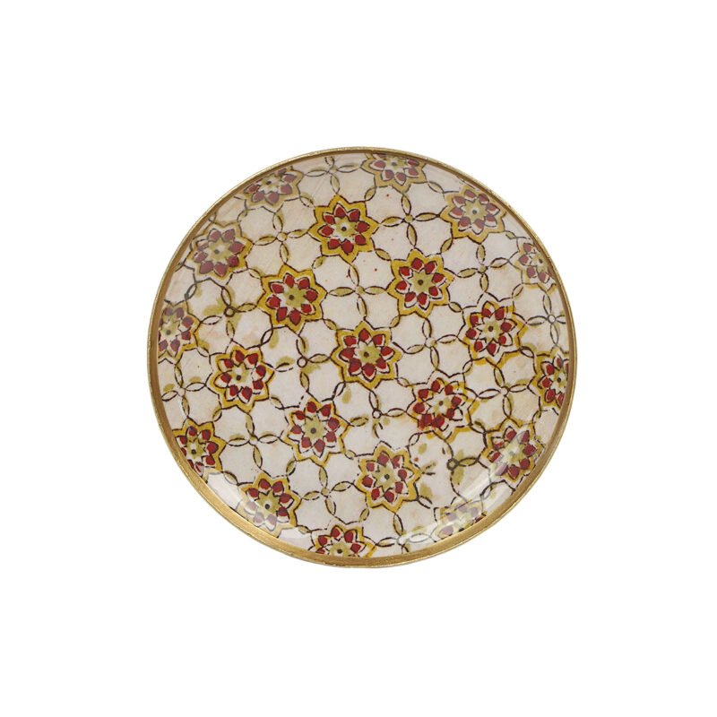Mini plateau rond métal émaillé Zellige brick, bordure dorée – Image 2