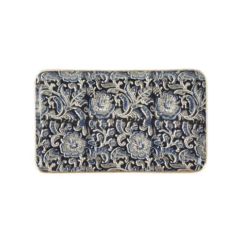 Plateau métal émaillé Kalamkari, bordure dorée