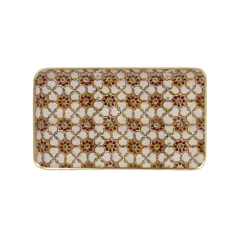 Plateau métal Zellige ocre/brick bordure dorée – Image 2