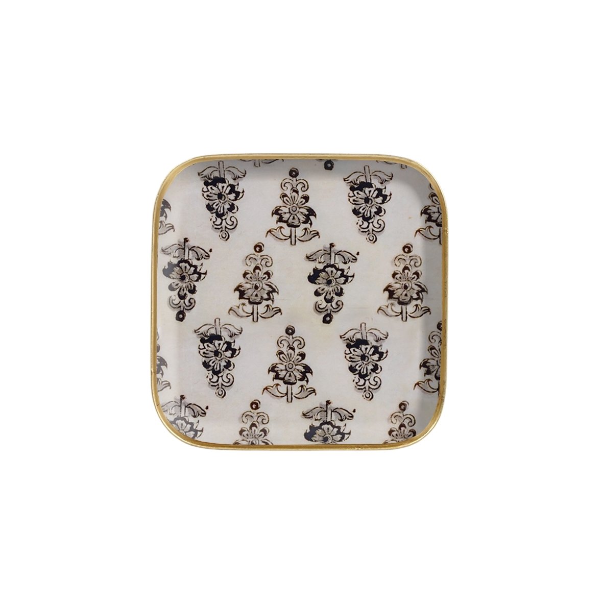 Plateau carré métal émaillé Hoya, bordure dorée – Image 4