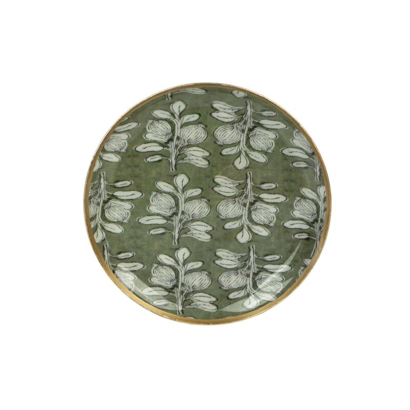 Mini plateau rond métal émaillé Alhambra olive – Image 2