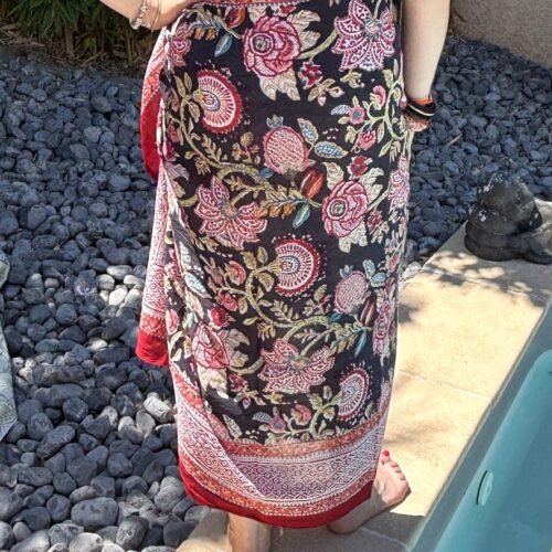 Grand foulard-paréo Black Tropiques en voile de coton imprimé blockprint