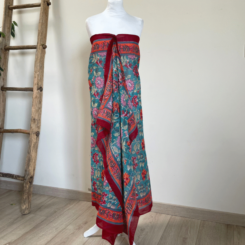 Paréo en voile de coton imprimé blockprint – Image 3