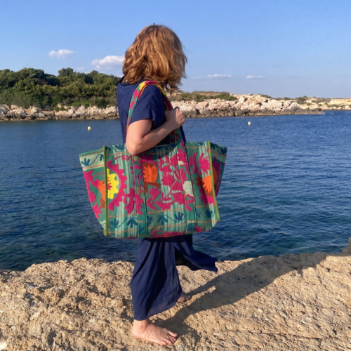 Grand sac Ibiza vintage brodé main suzani, #19 pièce unique