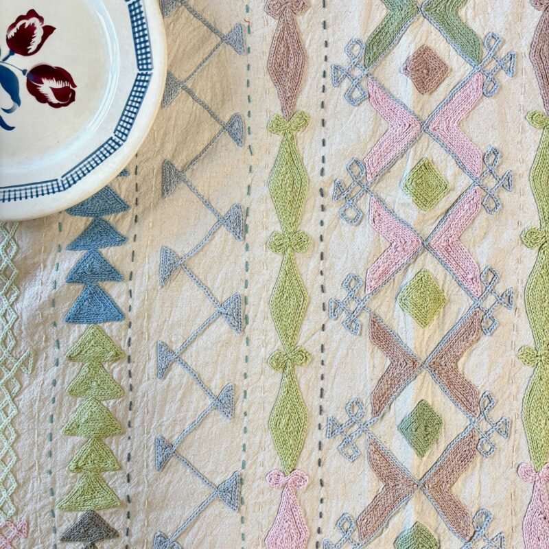 Tenture Suzani coton brodée main, coloris pastels #7 – Image 2