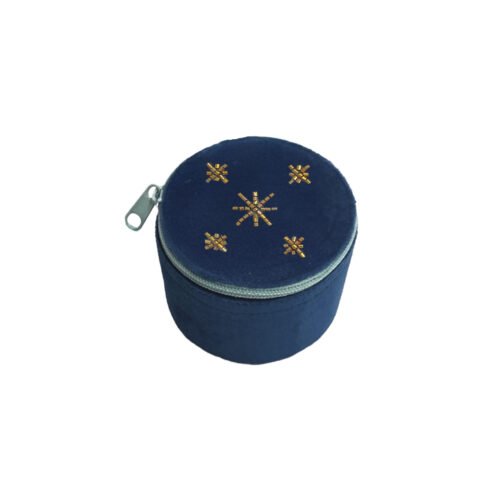 Boîte ronde velours brodée Constellation bleu nuit