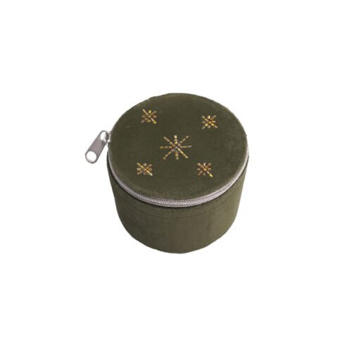 Boîte ronde velours brodée Constellation kaki