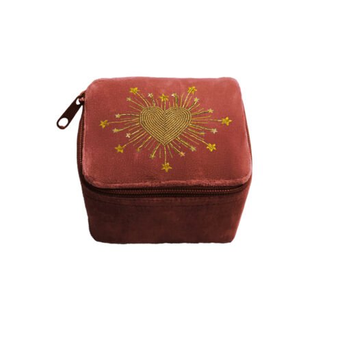 Boîte velours brodée Constellation bois de rose