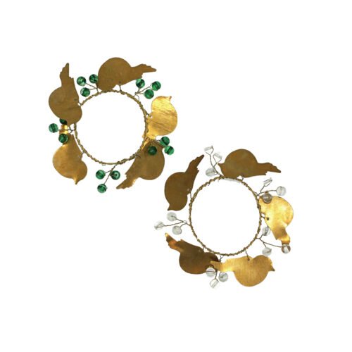 4 ronds de serviette oiseaux laiton et perles assortis