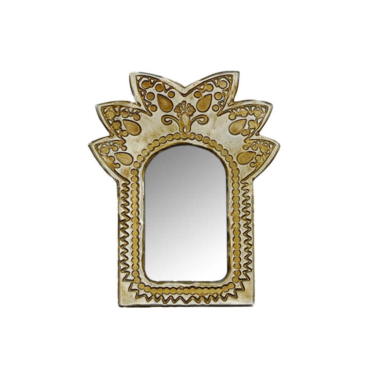 Miroir Tanger en laiton patiné argenté