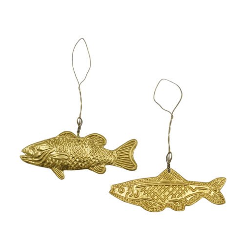 Lot de 2 poissons en laiton à suspendre assortis, lien en sari