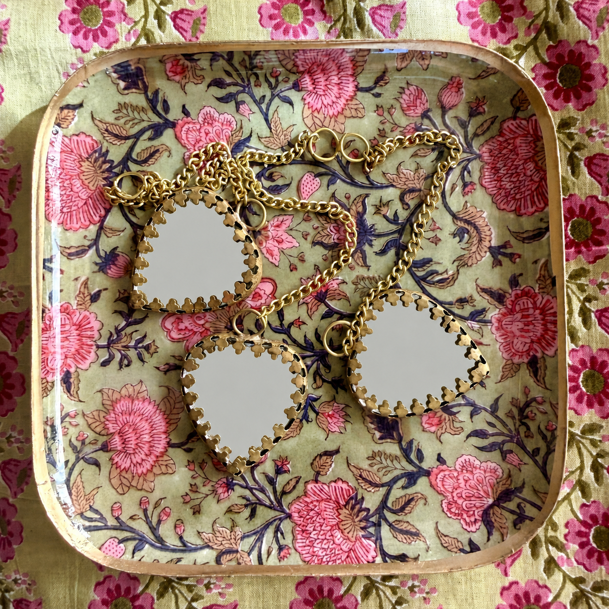 Mini miroir coeur serti verre et laiton antique – Image 2