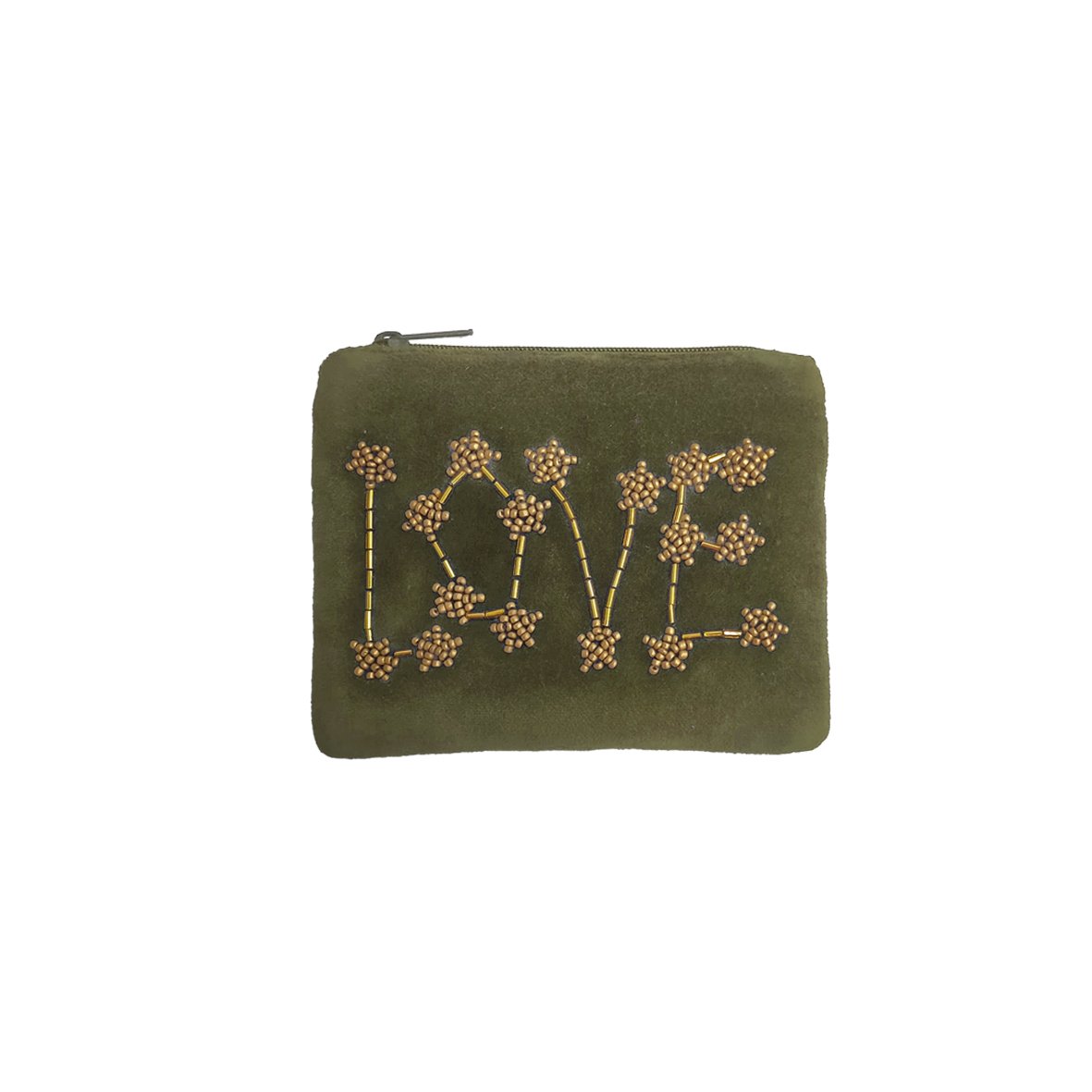 Petite pochette velours brodée "LOVE" kaki – Image 3