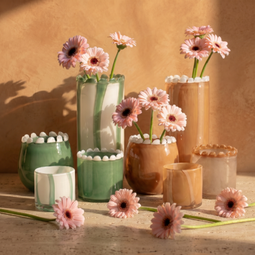 vue d'ensemble famille vases et photophores en verre soufflé