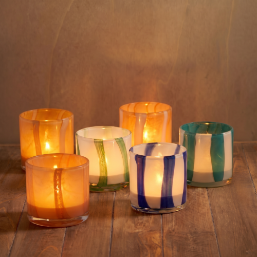 photophores en verre soufflé rayés