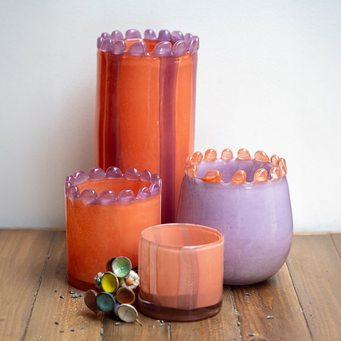 Photophore à bord perlé en verre soufflé bouche, peach – Image 2