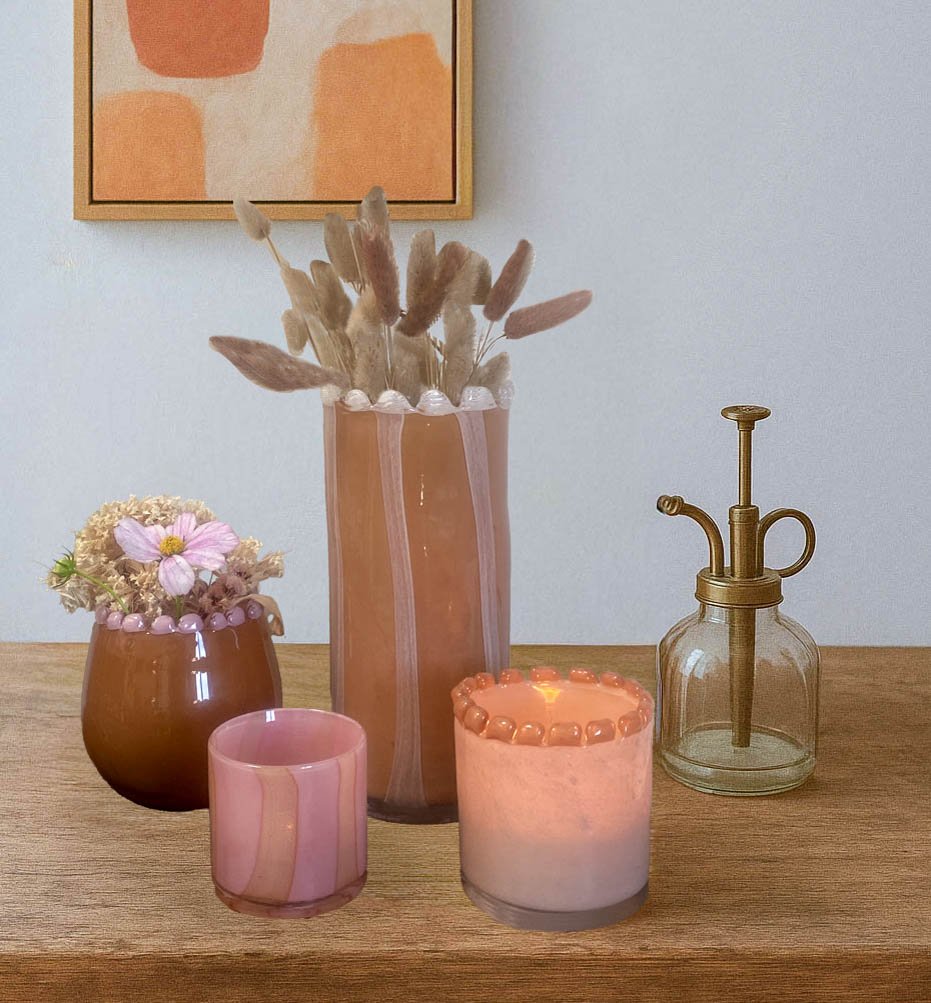 Photophore à bord perlé en verre soufflé bouche, moka – Image 2