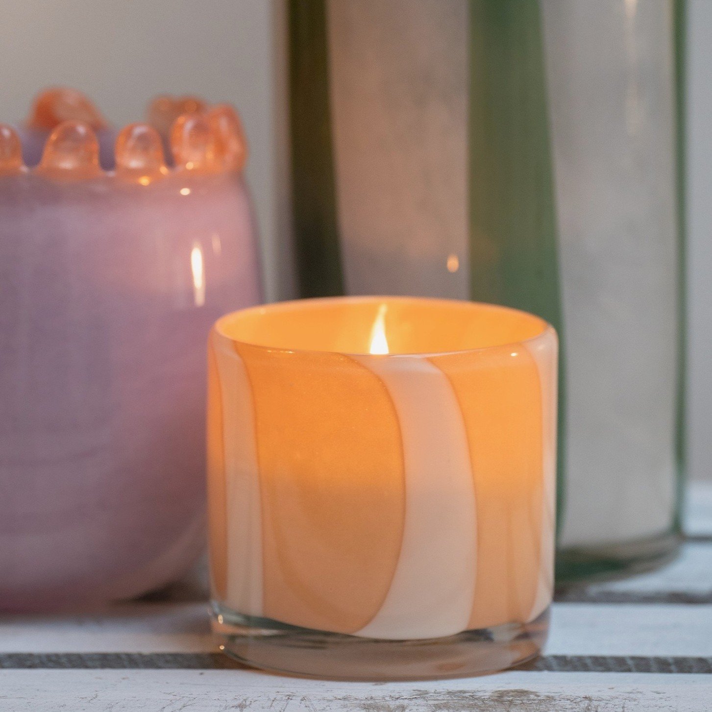 Photophore en verre soufflé sable/blanc – Image 2