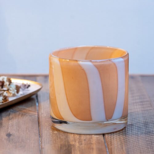 Photophore en verre soufflé sable/blanc