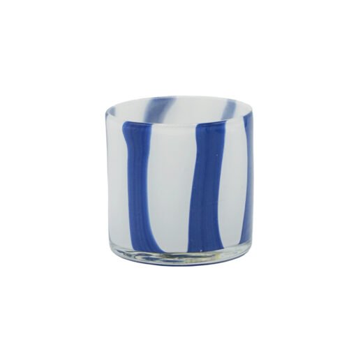 photophore verre soufflé rayé bleu et blanc