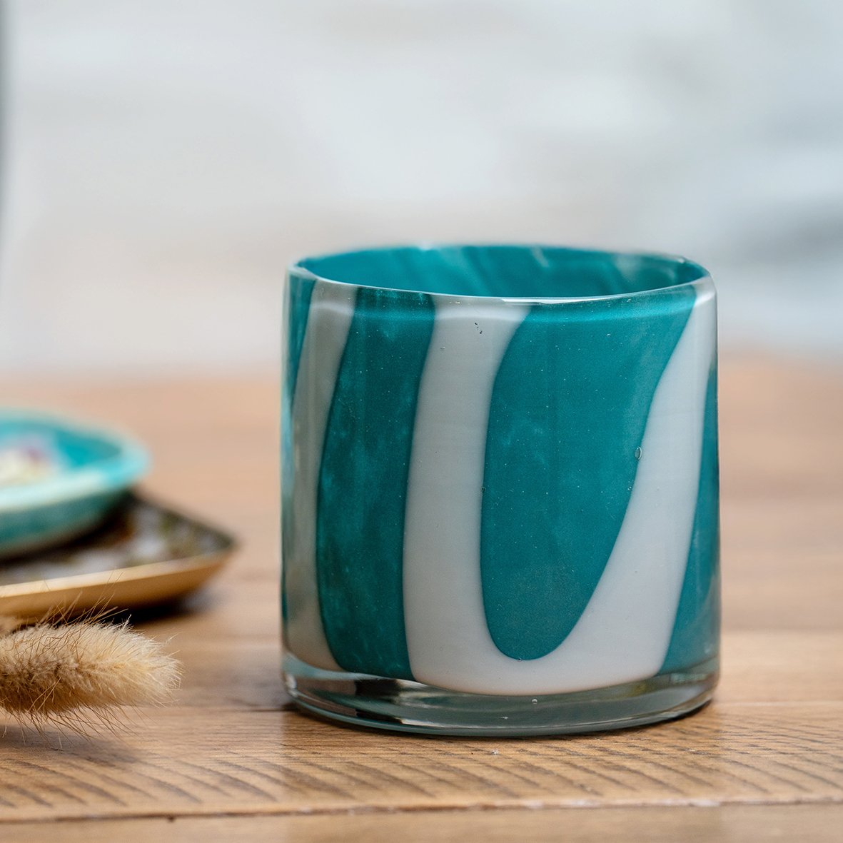 Photophore en verre soufflé lagon/ecume