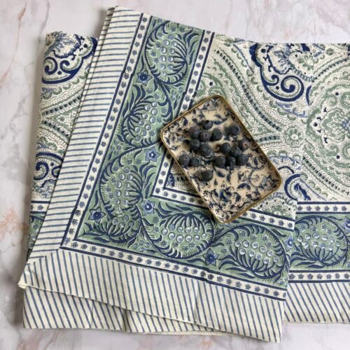 Nappe Madame de Sévigné bleu, coton imprimé blockprint