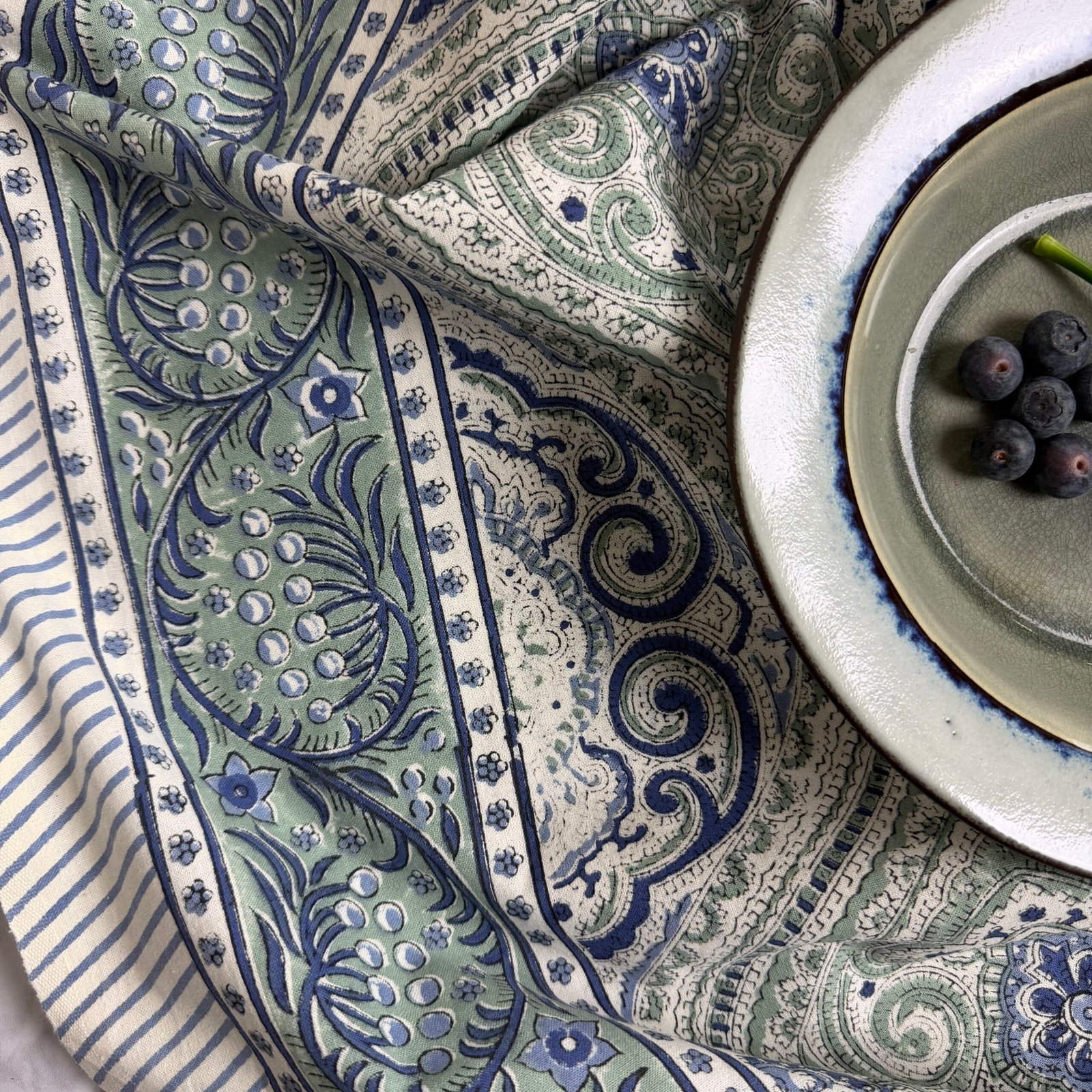 Nappe Madame de Sévigné bleu, coton imprimé blockprint – Image 3