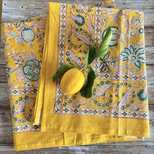 Nappe Versailles soleil, coton imprimé blockprint