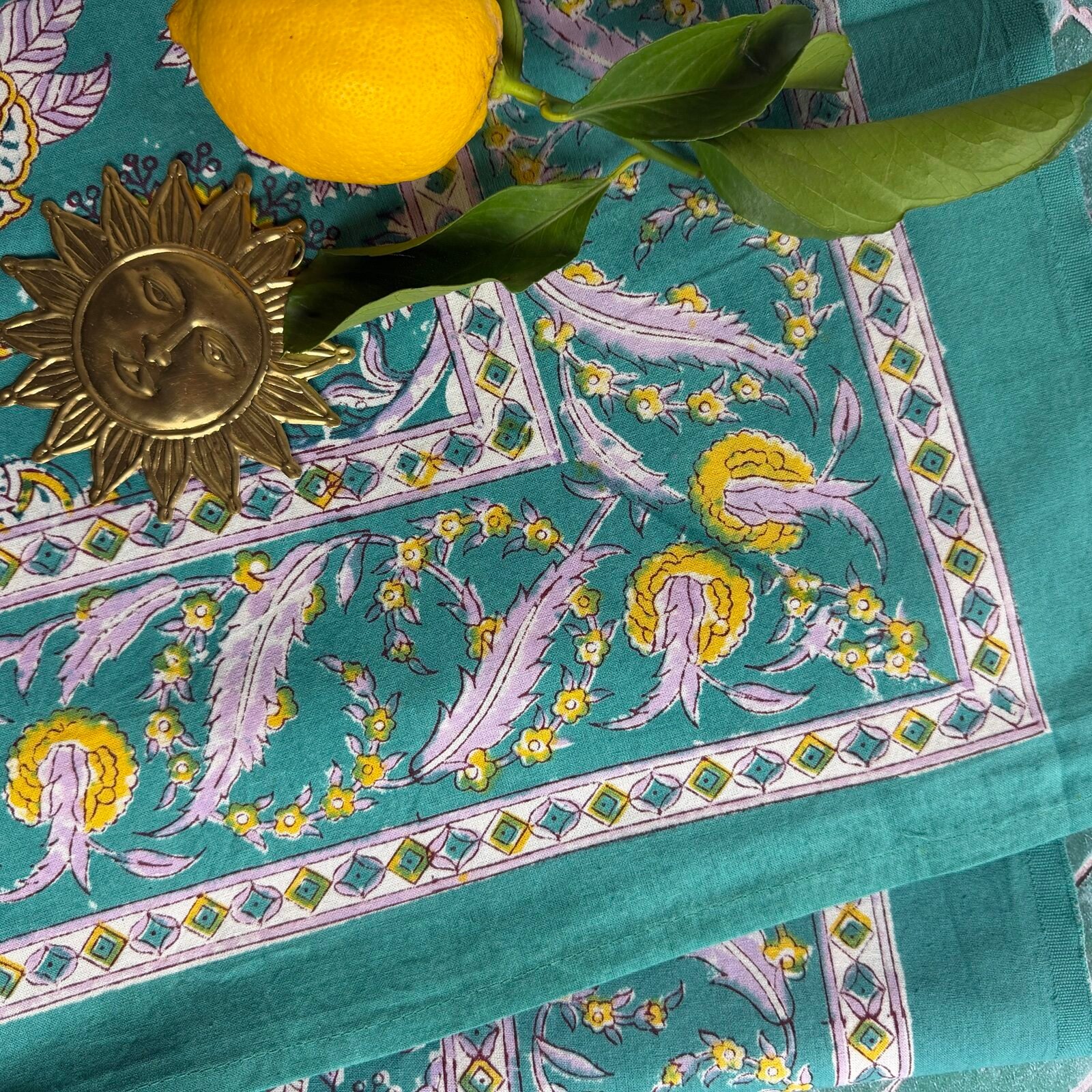 Nappe Versailles vert d'eau, coton imprimé blockprint – Image 3