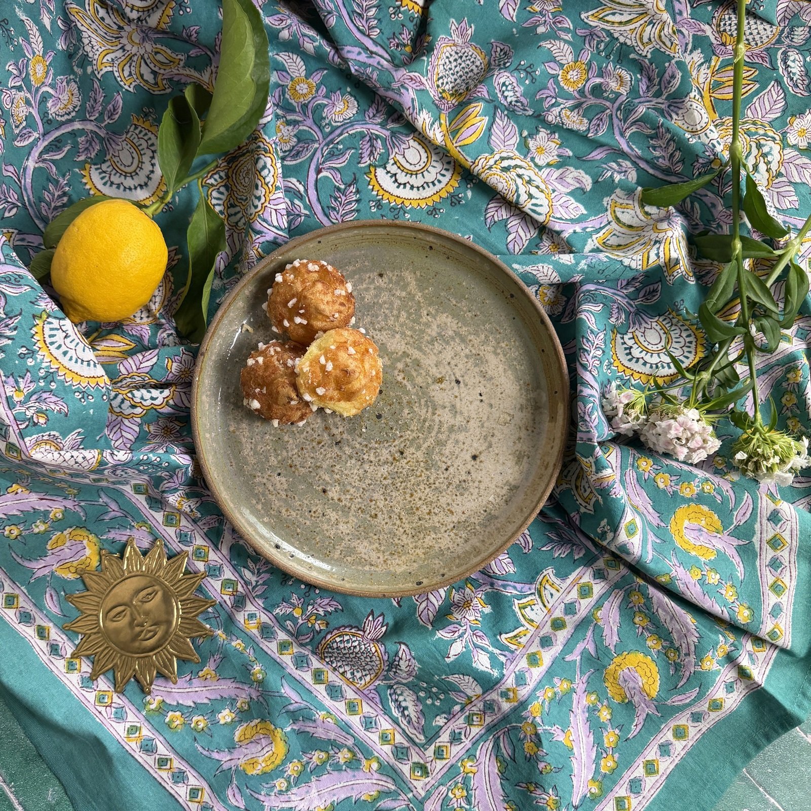 Nappe Versailles vert d'eau, coton imprimé blockprint – Image 2